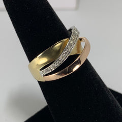 Beautiful Woman's Tri-color Diamond Ring 14k Gold - ONeil's Jewelry 