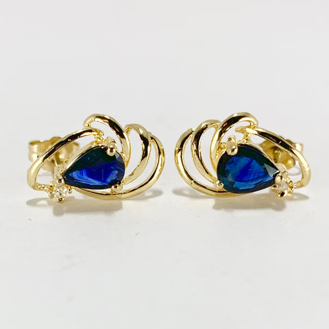 Stylish Blue Sapphire and Diamond Earrings 14k Yellow Gold - ONeil's Jewelry 