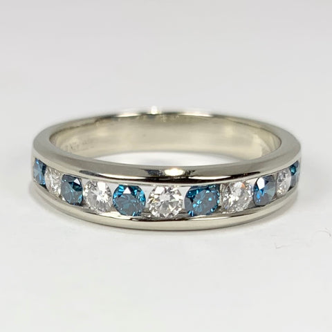 Woman's Fancy Blue and White Diamond Ring 14k White Gold - ONeil's Jewelry 