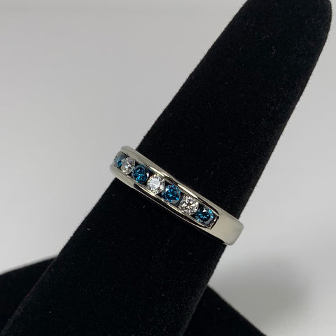 Woman's Fancy Blue and White Diamond Ring 14k White Gold - ONeil's Jewelry 