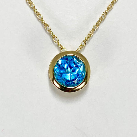 Woman's Petite Blue Topaz Necklace 14k Yellow Gold - ONeil's Jewelry 