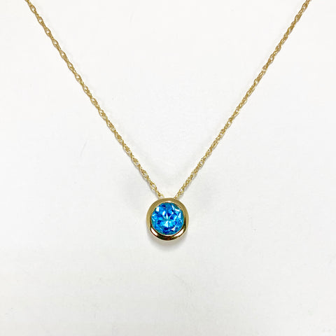 Woman's Petite Blue Topaz Necklace 14k Yellow Gold - ONeil's Jewelry 