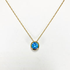 Woman's Petite Blue Topaz Necklace 14k Yellow Gold - ONeil's Jewelry 