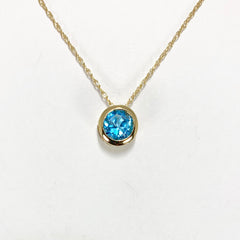 Woman's Petite Blue Topaz Necklace 14k Yellow Gold - ONeil's Jewelry 